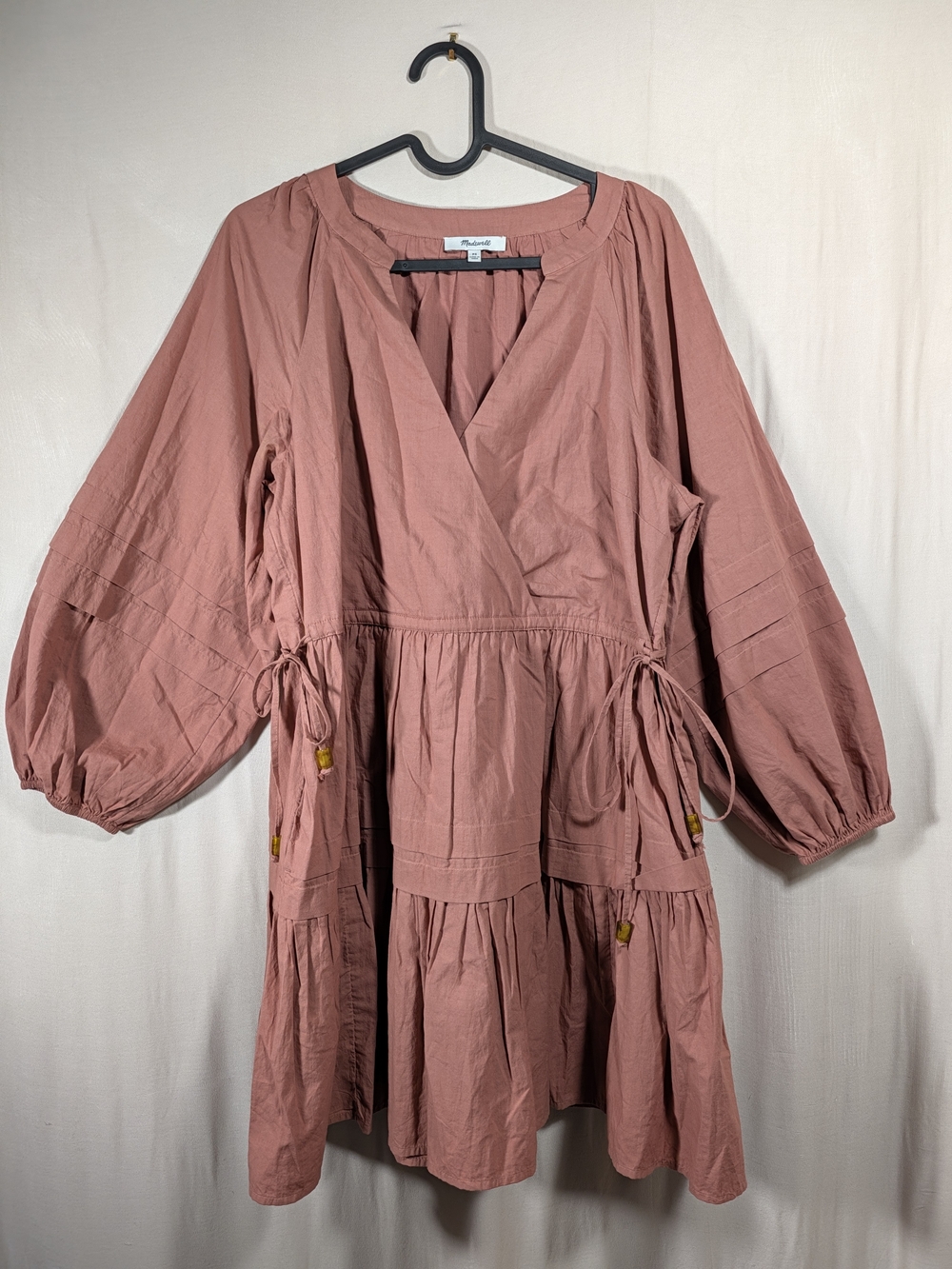 Madewell Dusty Rose Women's Tiered Tie Waist Dress